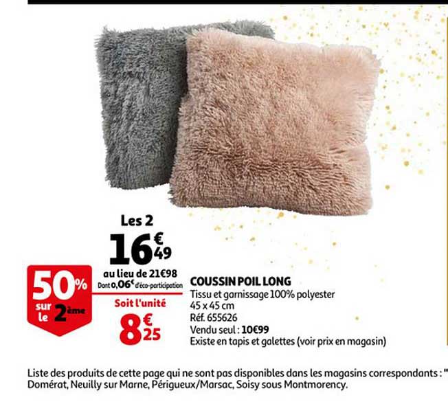 coussin poil long 50% sur le 2ème