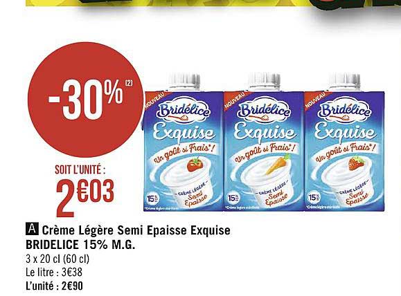 crème légère semi epaisse exquise bridélice 15% m.g.