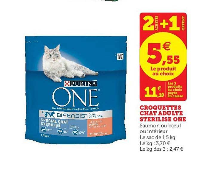 Croquettes Chat Adulte Stérilisé One Purina 2 Achetés + 1 Offert