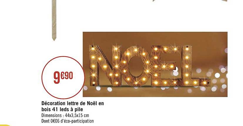 décoration lettre de noël en bois 41 leds à pile
