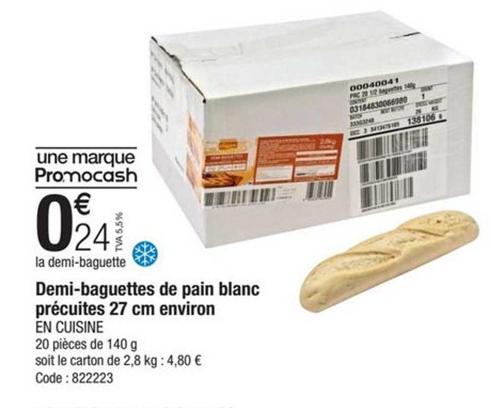 demi-baguettes de pain blanc précuites 27 cm environ en cuisine