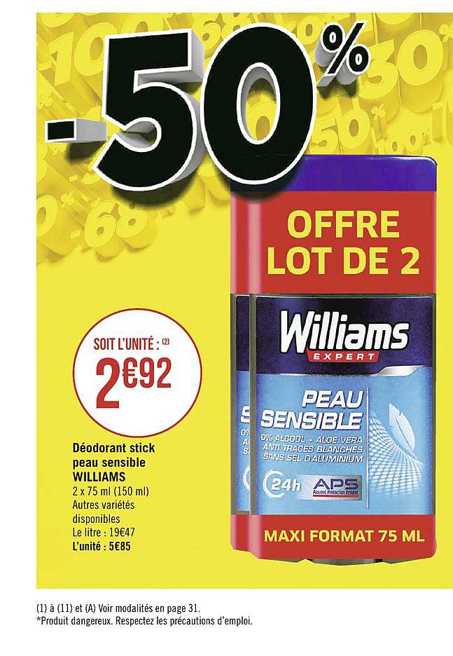 déodorant stick peau sensible williams