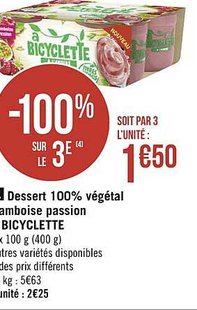 dessert 100% végétal framboise passion bicyclette