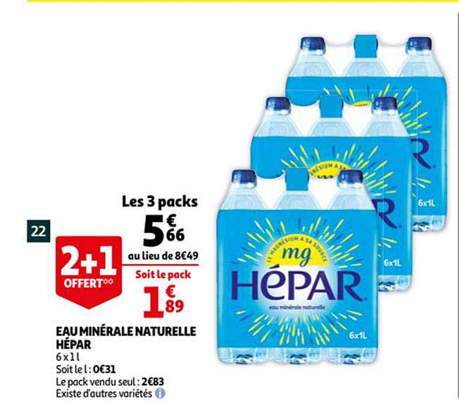 Eau Minérale Naturelle Hépar 2+1 Offert