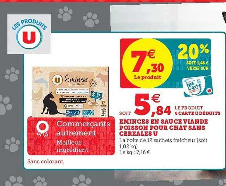 émincés En Sauce Viande Poisson Pour Chat Sans Céréales U