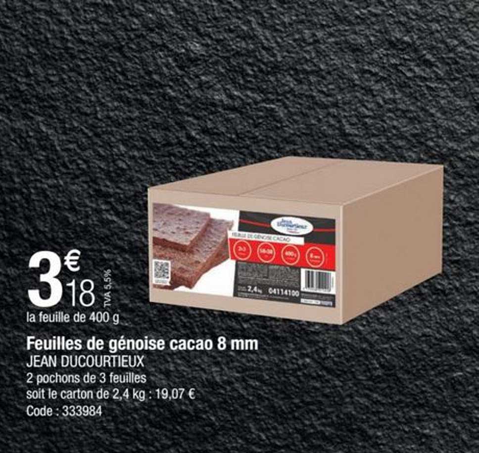feuilles de génoise cacao 8mm jean ducourtieux