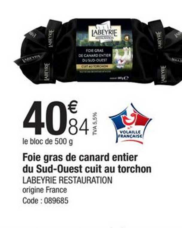 Foie Gras De Canard Entier Du Sud-ouest Cuit Au Torchon Labeyrie Restauration