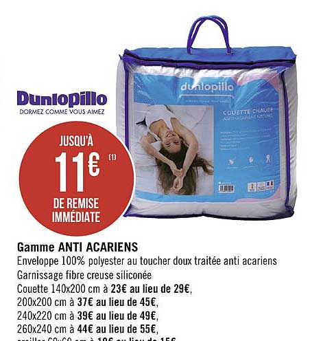 gamme anti acariens dunlopillo