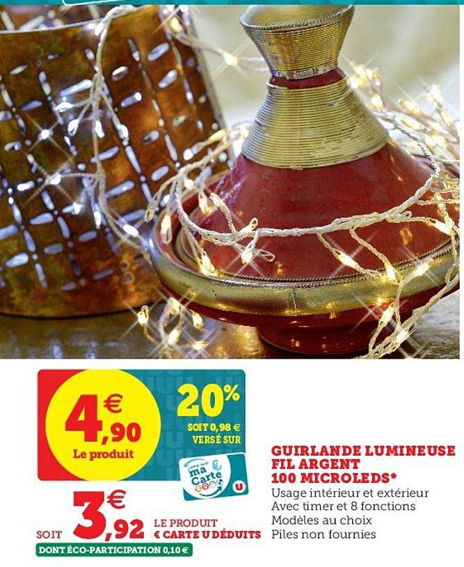 guirlande lumineuse fil argent 100 microleds