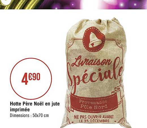 hotte père noël en jute imprimée