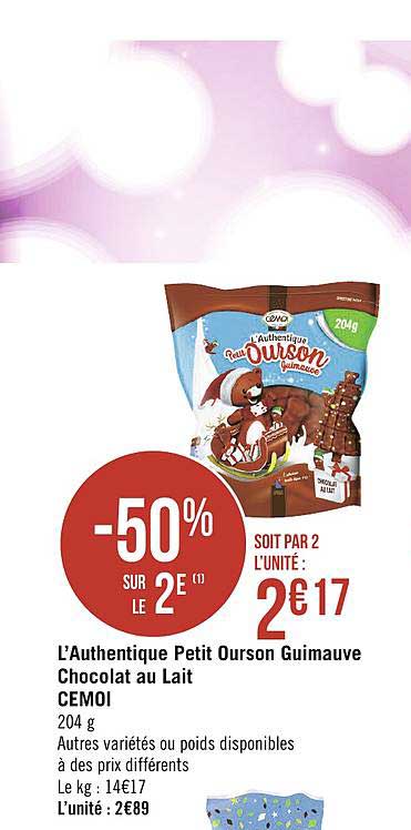 L'authentique Petit Ourson Guimauve Chocolat Au Lait Cemoi