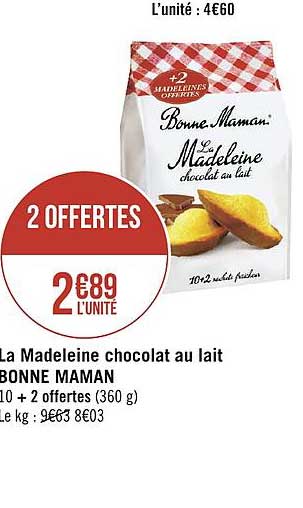 la madeleine chocolat au lait bonne maman