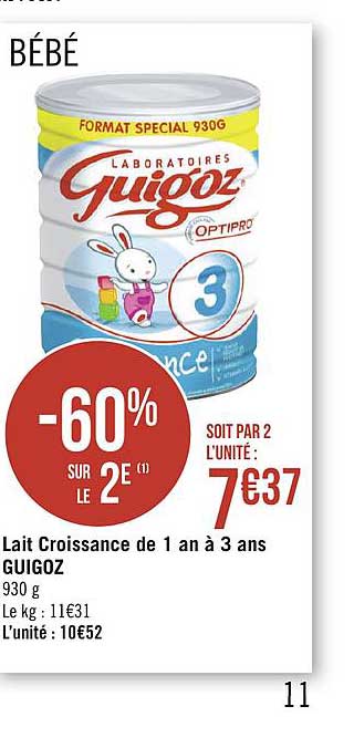 lait croissance de 1 an à 3 ans guigoz