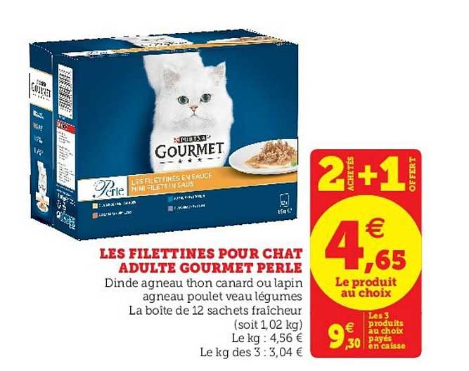 Les Filettines Pour Chat Adulte Gourmet Perle 2 Achetés + 1 Offert