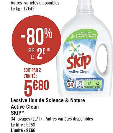 lessive liquide science & nature active clean skip