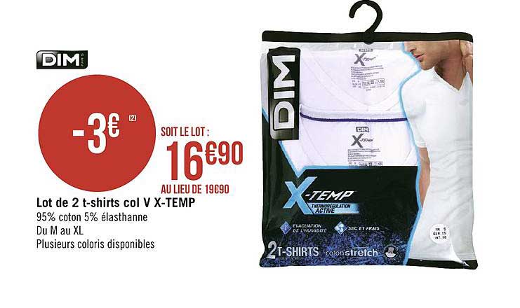lot de 2 t-shirts col v x-temp