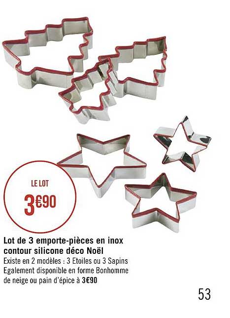 lot de 3 emporte-pièces en inox contour silicone déco noël