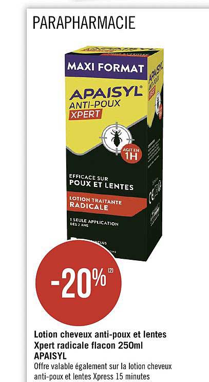 lotion cheveux anti-poux et lentes xpert radical flacon 250ml apaisyl