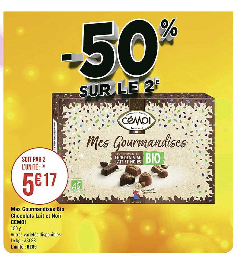 mes gourmandises bio chocolats laits et noir cemoi