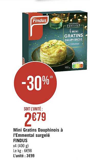 mini gratins dauphinois à l'emmental surgelé findus