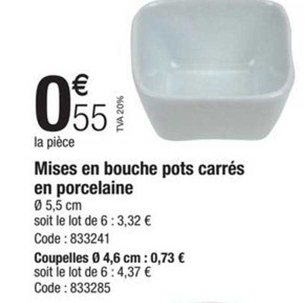 mises en bouche pots carrés en porcelaine