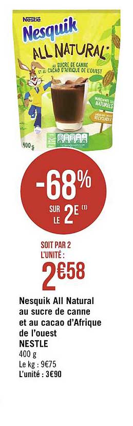 nesquik all natural au sucre de canne et au cacao d'afrique de l'ouest nestlé