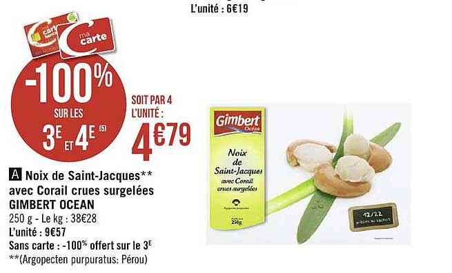 noix de saint-jacques avec corail crues surgelées gimbert océan