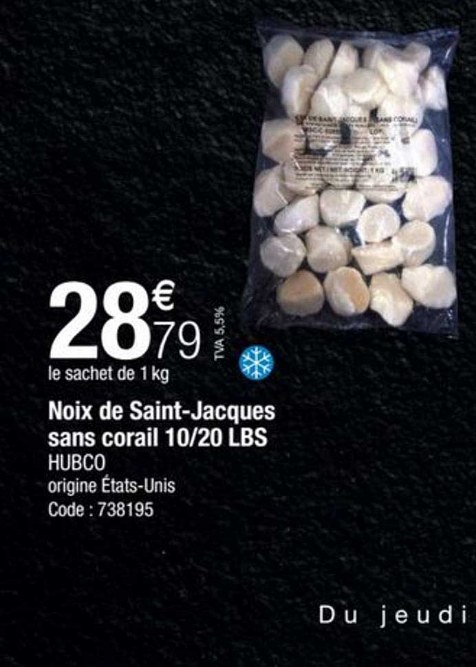 noix de saint-jacques sans corail 10-20 lbs hubco
