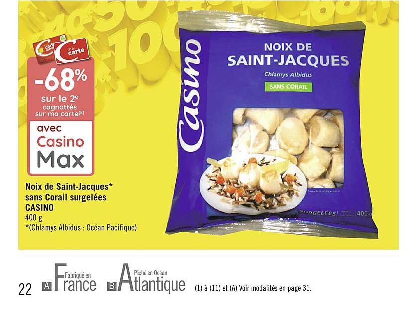 noix de saint-jacques sans corail surgelées casino