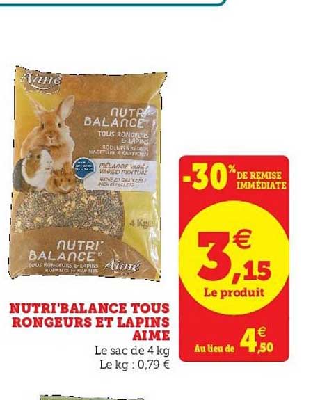 nutri'balance tous rongeurs et lapins aime -30% de remise immédiate