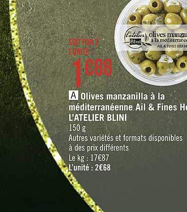 olives manzanilla à la méditerranéenne ail & fines herbes l'atelier blini