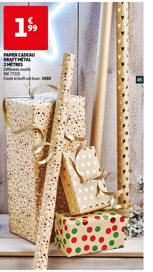 Papier Cadeau Kraft Métal 2 Mètres
