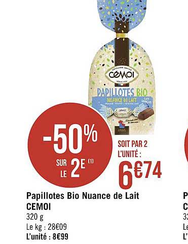 papillotes bio nuance de lait cemoi