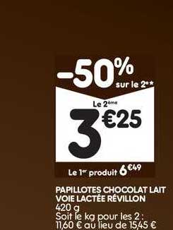 Papillotes Chocolat Lait Voie Lactée Révillon -50% Sur Le 2ème