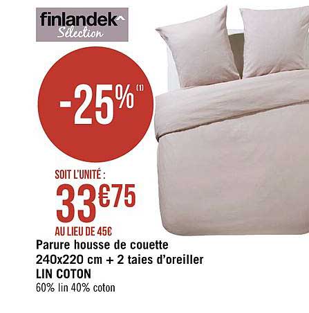 parure housse de couette 240x220 cm + 2 taies d'oreiller lin coton