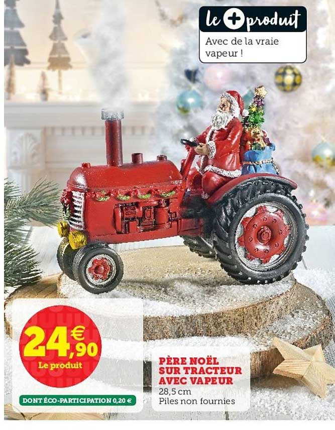 père noël sur tracteur avec vapeur