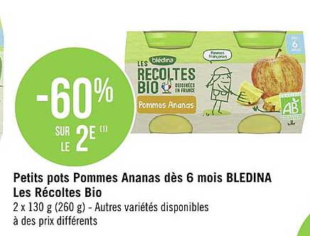 petits pots pommes ananas dès 6 mois bledina les récoltes bio
