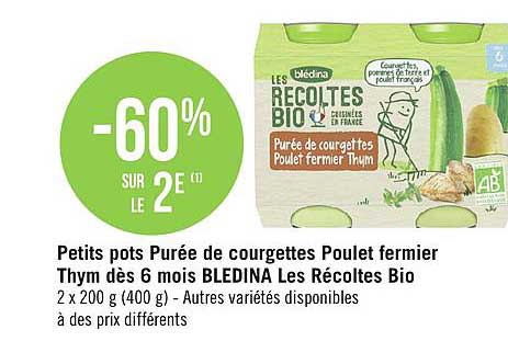 petits pots purée de courgettes poulet fermier thym dès 6 mois bledina les récoltes bio