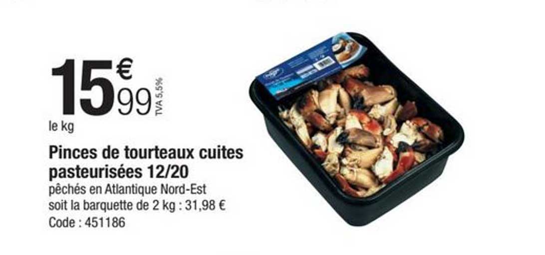 pinces de tourteaux cuites pasteurisées 12-20