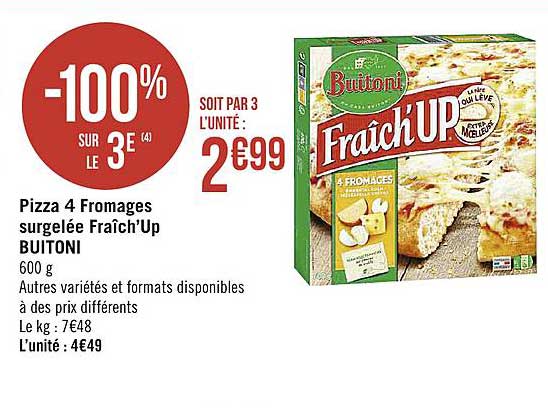 pizza 4 fromages surgelée fraîch'up buitoni -100% sur le 3e