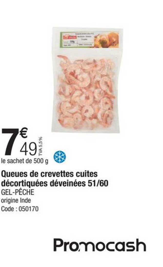 queues de crevettes cuites décortiquées déveinées 51-60 gel-pêche
