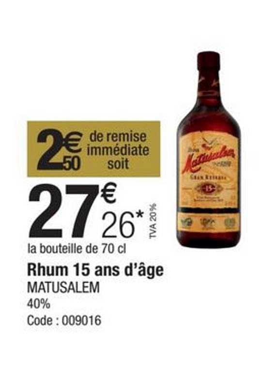 rhum 15 ans d'âge matusalem 40%