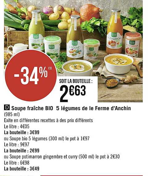 soupe fraîche bio 5 légumes de la ferme d'anchin