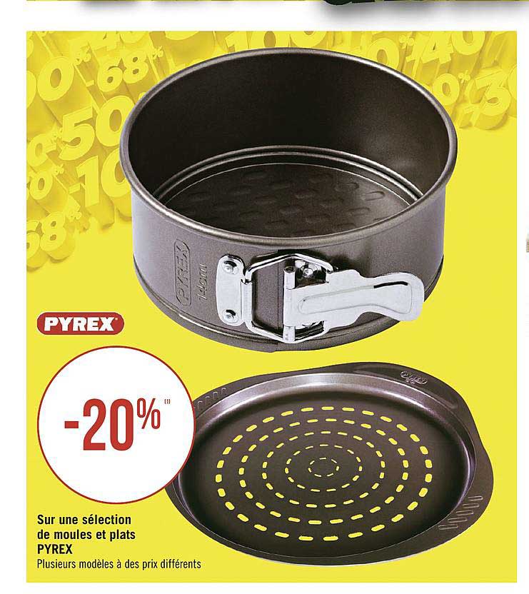 sur une sélection de moules et plats pyrex