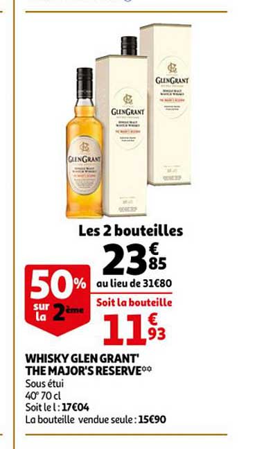 whisky glen grant' the major's reserve 50% sur le 2ème