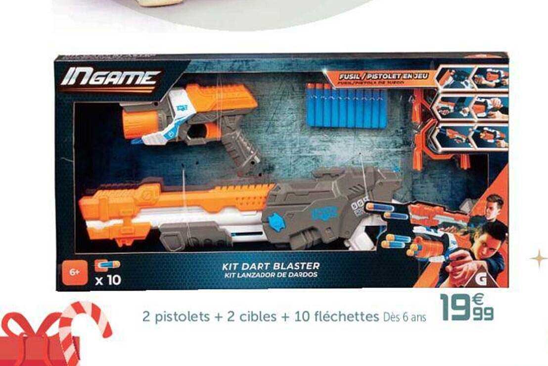 2 pistolets + 2 cibles + 10 fléchettes