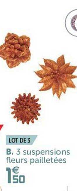 3 suspensions fleurs pailletées