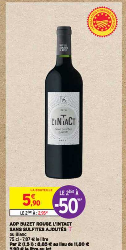 aop buzet rouge l'intact sans sulfites ajoutés