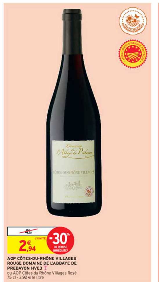 aop côtes-du-rhône villages rouge domaine de l'abbaye de prebayon hve3