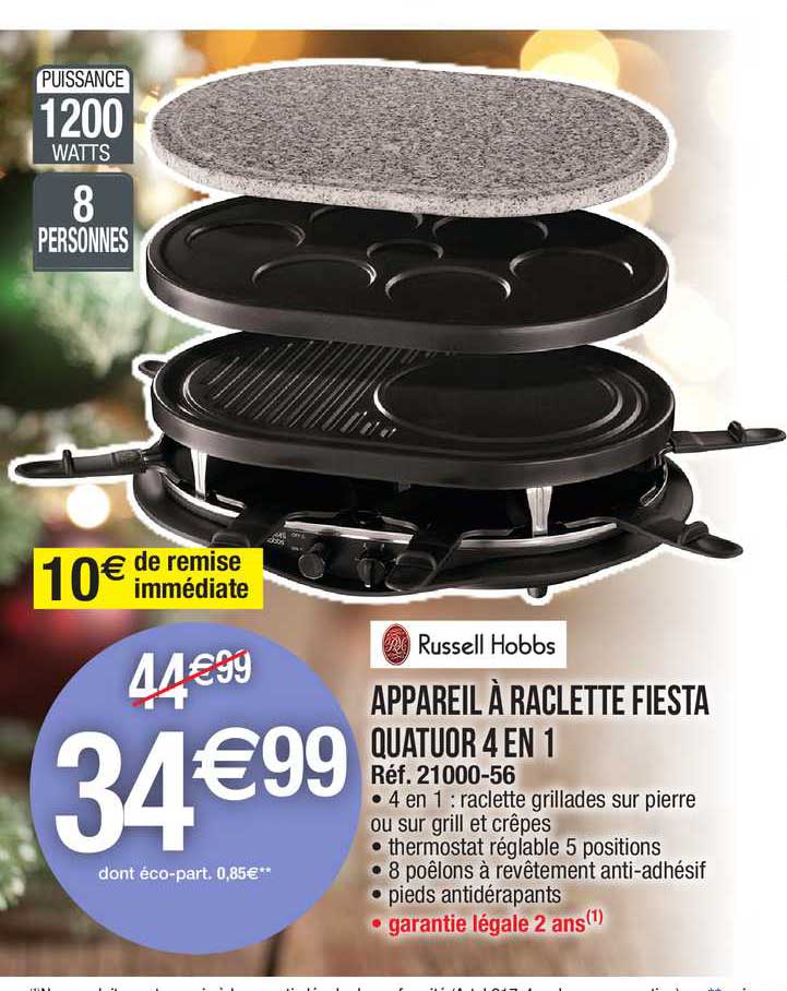 appareil à raclette fiesta quatuor 4 en 1 russell hobbs